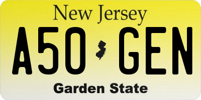 NJ license plate A50GEN