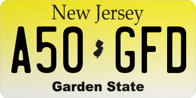 NJ license plate A50GFD