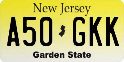 NJ license plate A50GKK