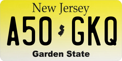 NJ license plate A50GKQ