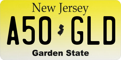 NJ license plate A50GLD