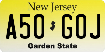 NJ license plate A50GOJ