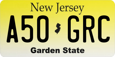 NJ license plate A50GRC