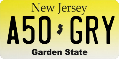 NJ license plate A50GRY