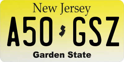 NJ license plate A50GSZ