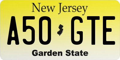 NJ license plate A50GTE