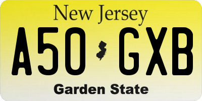 NJ license plate A50GXB