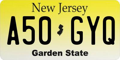 NJ license plate A50GYQ