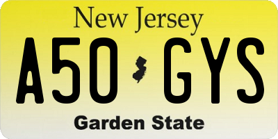 NJ license plate A50GYS