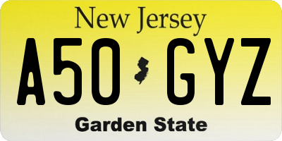 NJ license plate A50GYZ