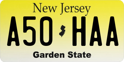 NJ license plate A50HAA