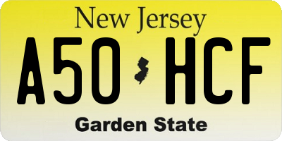 NJ license plate A50HCF