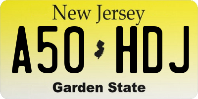 NJ license plate A50HDJ