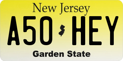 NJ license plate A50HEY