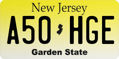 NJ license plate A50HGE