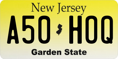 NJ license plate A50HOQ