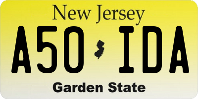 NJ license plate A50IDA