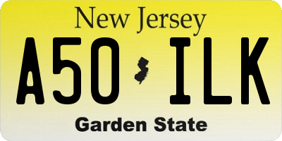 NJ license plate A50ILK