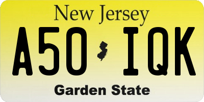 NJ license plate A50IQK