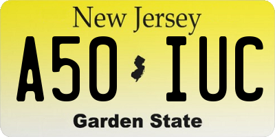 NJ license plate A50IUC