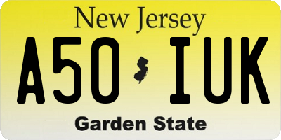 NJ license plate A50IUK