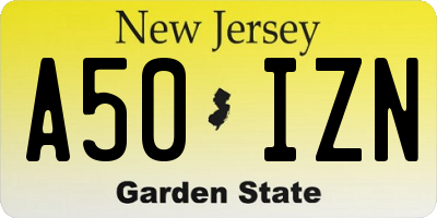 NJ license plate A50IZN