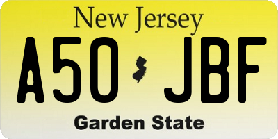 NJ license plate A50JBF