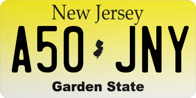 NJ license plate A50JNY