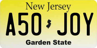 NJ license plate A50JOY