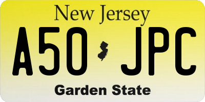 NJ license plate A50JPC