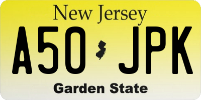 NJ license plate A50JPK