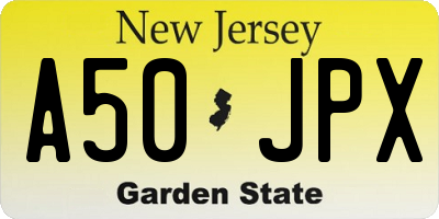 NJ license plate A50JPX