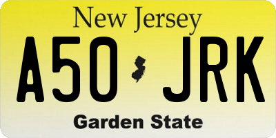 NJ license plate A50JRK