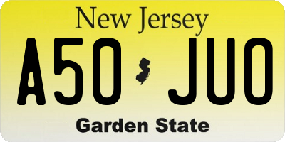 NJ license plate A50JUO