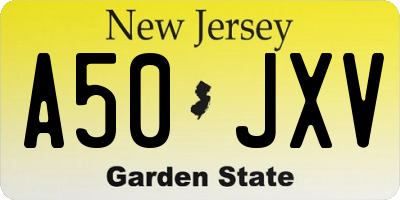 NJ license plate A50JXV