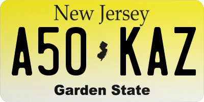 NJ license plate A50KAZ