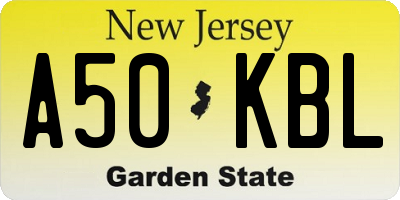 NJ license plate A50KBL