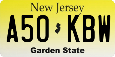 NJ license plate A50KBW