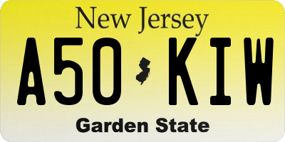 NJ license plate A50KIW