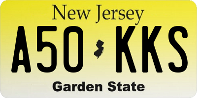 NJ license plate A50KKS