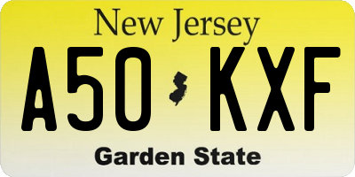 NJ license plate A50KXF
