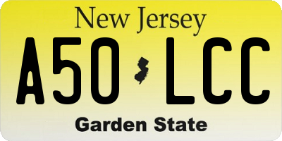 NJ license plate A50LCC