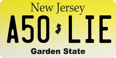 NJ license plate A50LIE