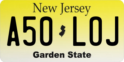 NJ license plate A50LOJ