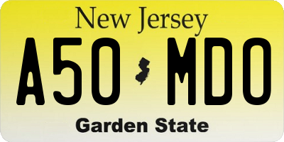 NJ license plate A50MDO