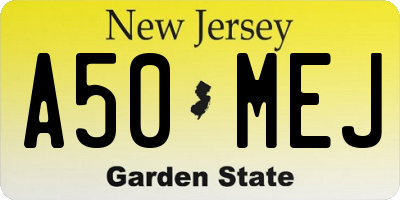 NJ license plate A50MEJ