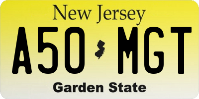 NJ license plate A50MGT