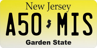 NJ license plate A50MIS