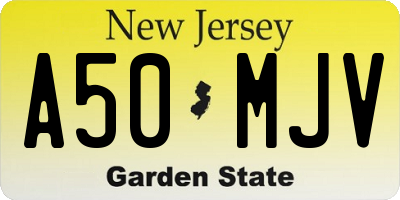 NJ license plate A50MJV