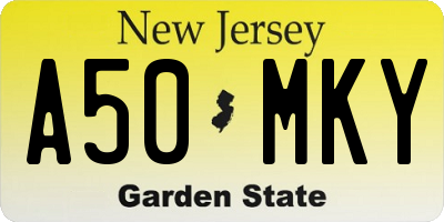 NJ license plate A50MKY